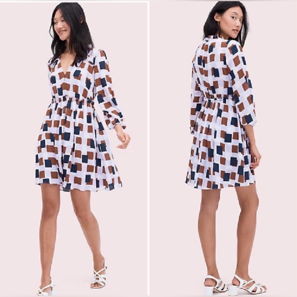KATE SPADE NEW YORK Women’s Mini Dress Geo Squares Purple/Brown/Navy Size 2